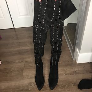 Rare! Lace up Jeffery Campbell suede thigh boots